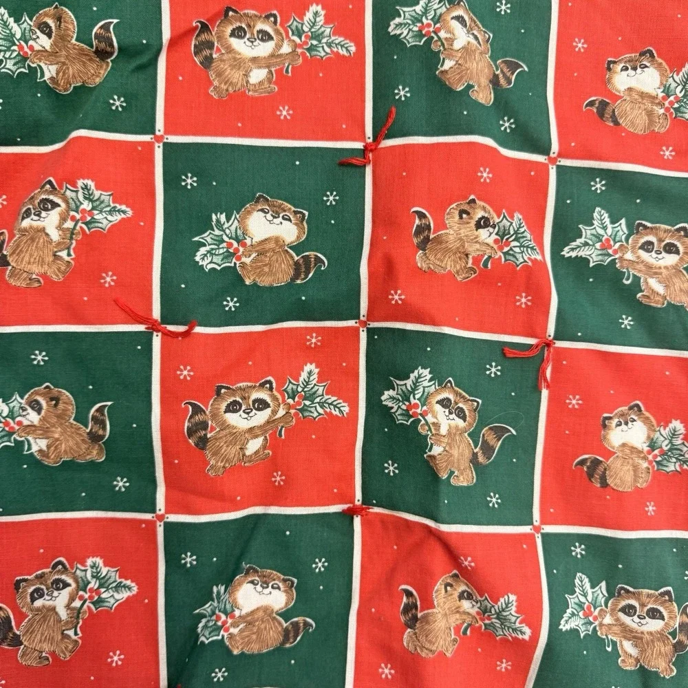 Vintage Christmas Tree Skirt Quilted Round Ruffle Reversible Country Patchwork